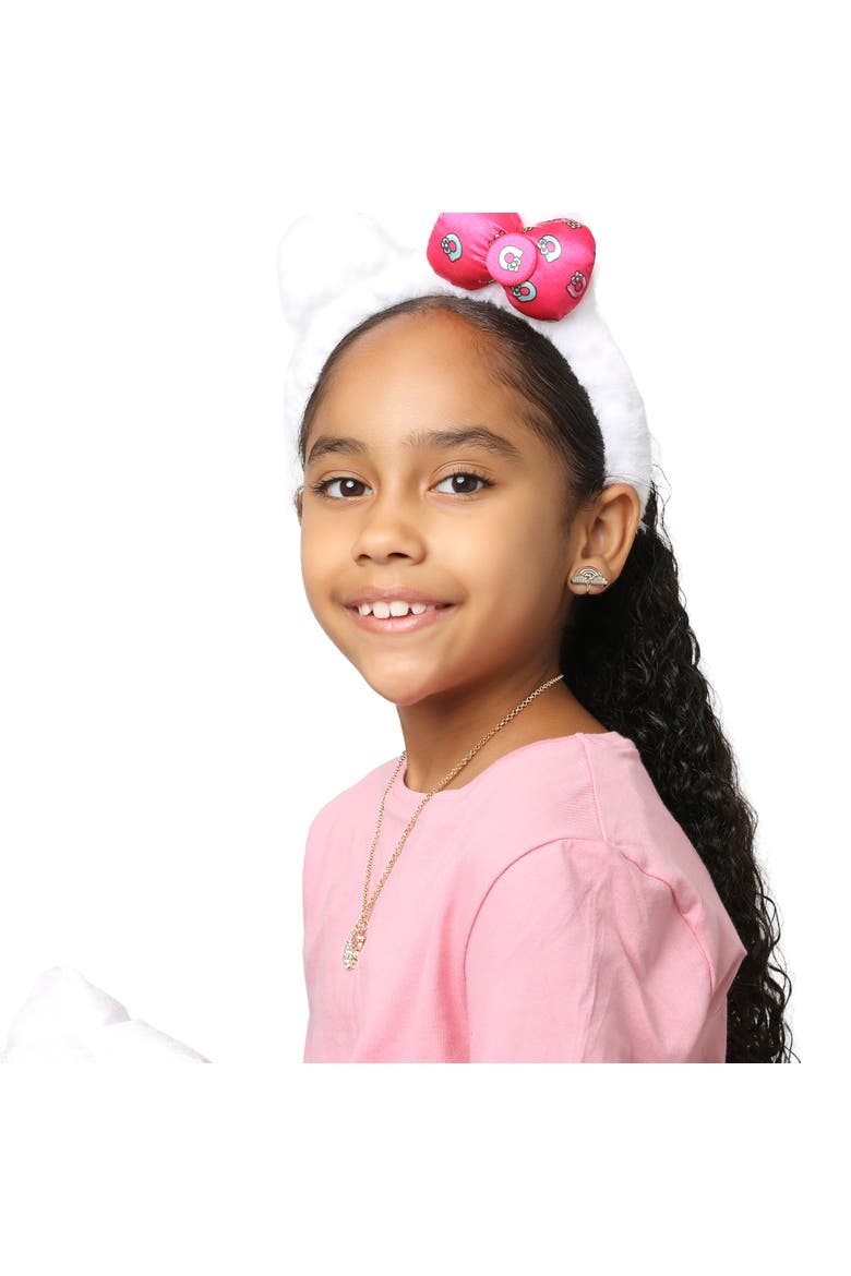 Plush Headband with Kitty Ears and Pink Bow, Alternate, color, White