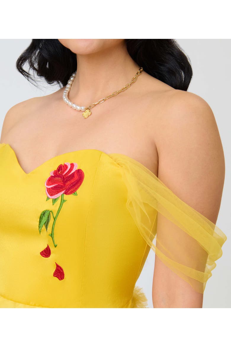 Tulle Off The Shoulder Swing Dress, Alternate, color, Yellow W/ Rose Embroidery