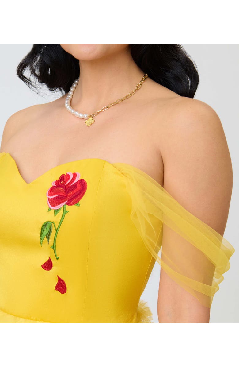 Unique Vintage Tulle Off The Shoulder Swing Dress, Alternate, color, Yellow W/ Rose Embroidery