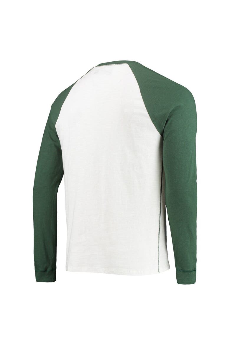 Men's Junk Food White/Green Bay Packers Colorblock Raglan Long Sleeve T-Shirt, Alternate, color, White