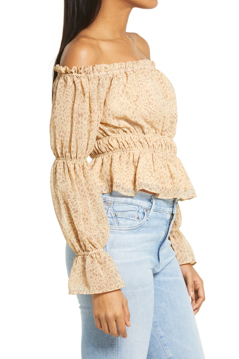 Off the Shoulder Peplum Top, Alternate, color, TAN CHEETAH