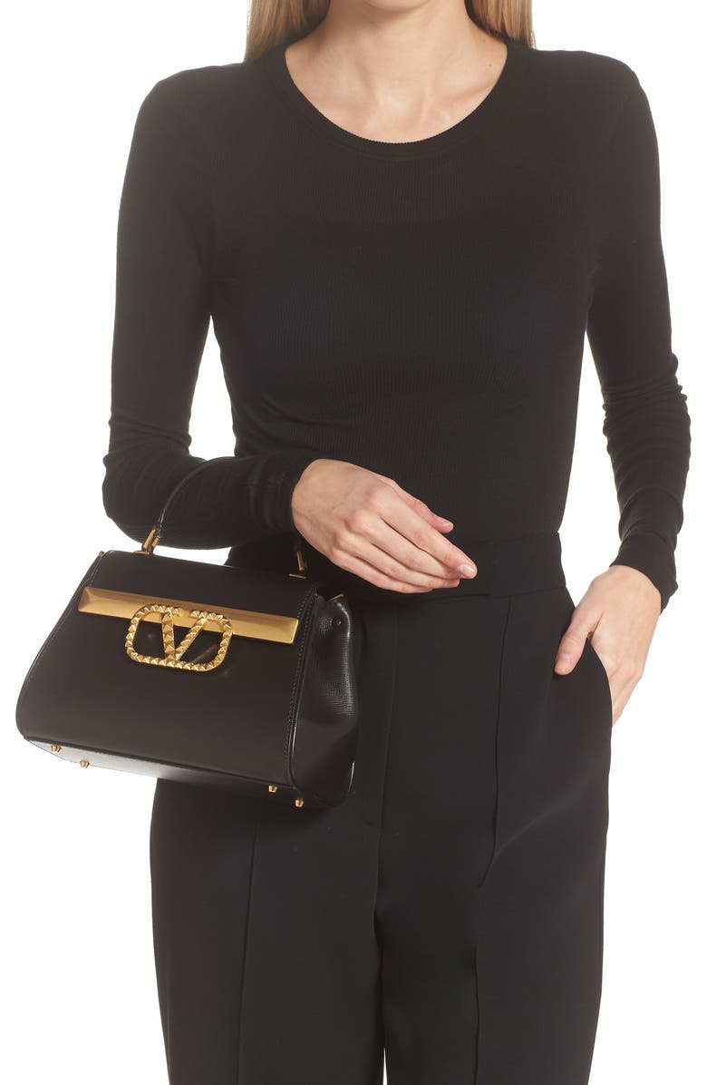 Valentino Garavani Small Rockstud Alcove VLOGO Leather Top Handle Bag, Alternate, color,
