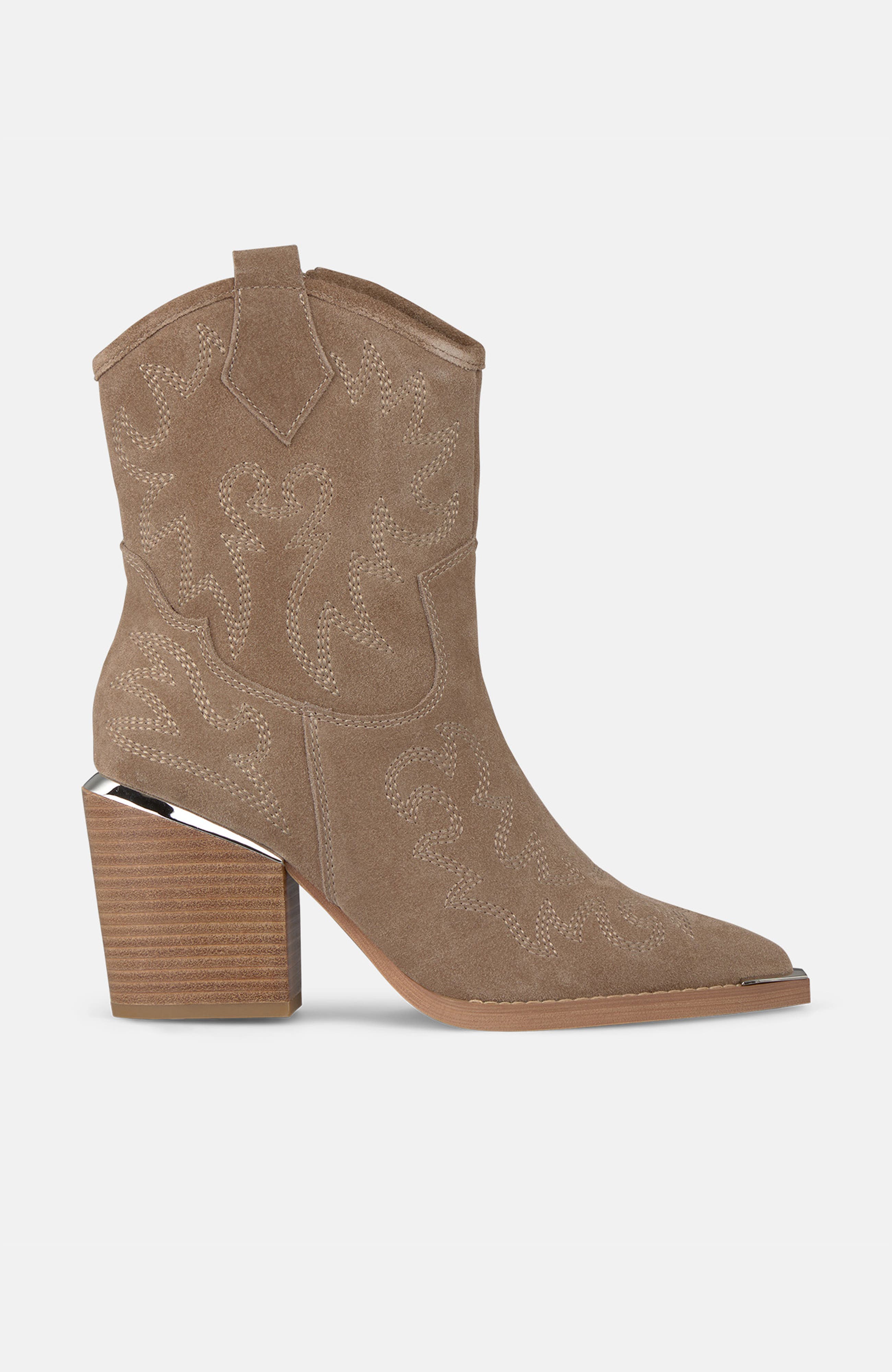 Embroidered Heeled Ankle Boots, Alternate, color, Vison