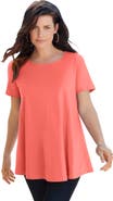 Roaman's Plus Size Ultimate Cotton Crewneck Short Sleeve Swing Tee