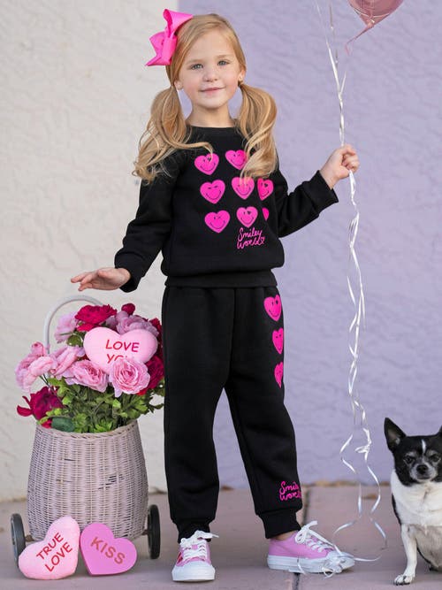 Mia Belle Girls Girls Smileyworld Love Struck Sweatshirt & Jogger Set In Black