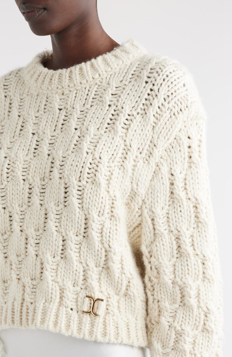 Chloé Wool, Silk & Cashmere Aran Sweater, Alternate, color, 
