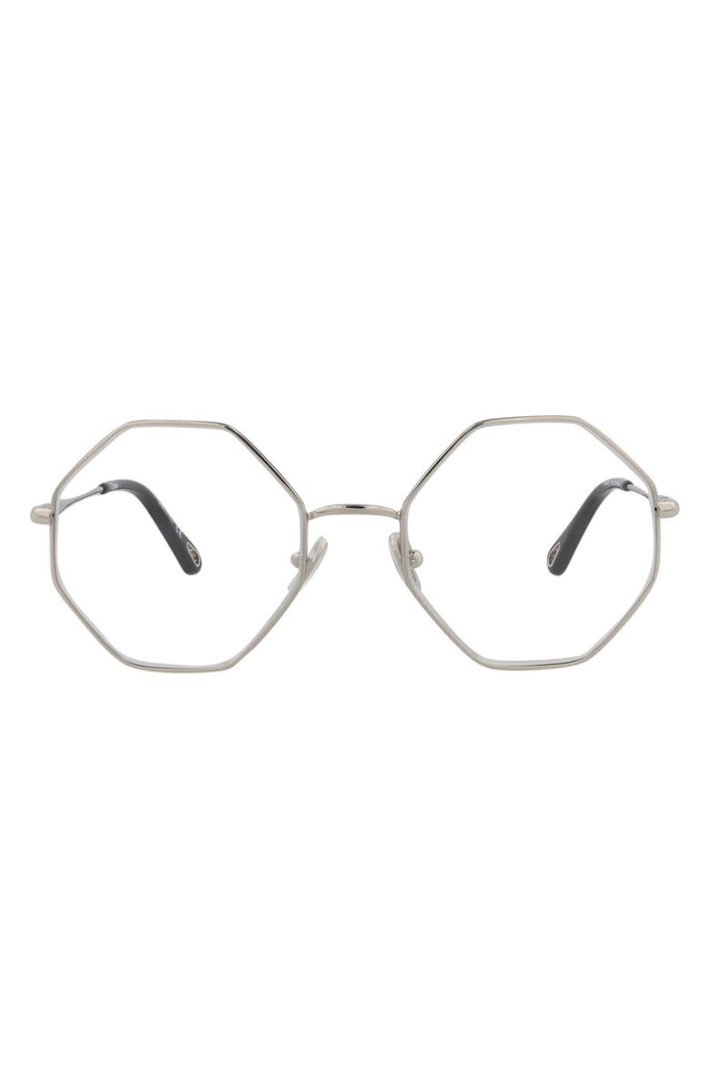Chloé Core 53mm Rectangular Optical Glasses, Main, color, Silver Silver Transparent