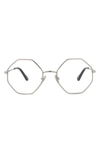 Chloé Core 53mm Rectangular Optical Glasses In Silver Silver Transparent