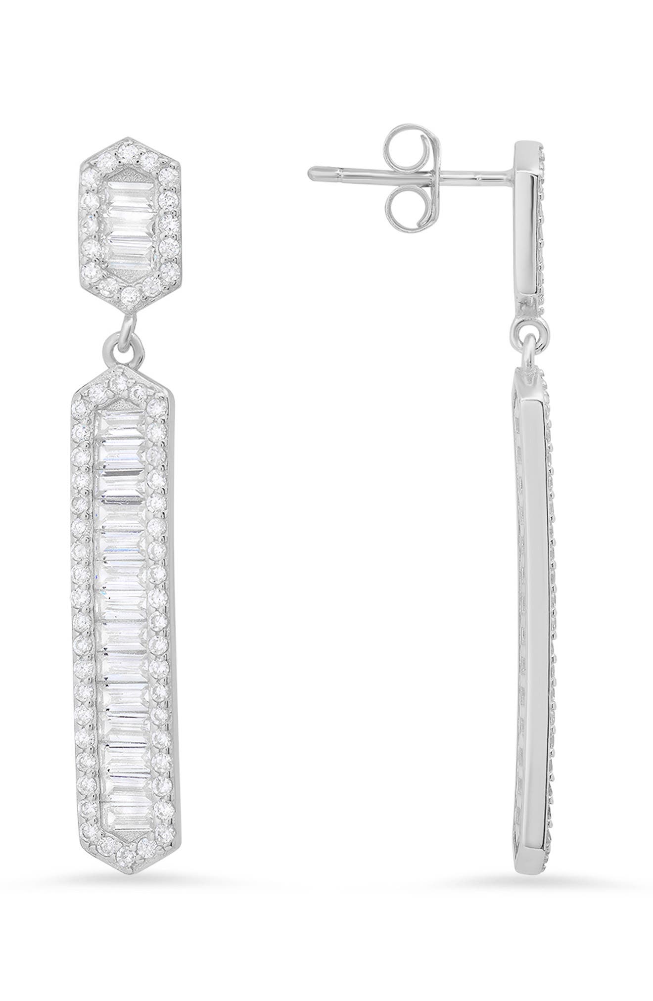 Queen Jewels Sterling Silver CZ Linear Drop Earrings