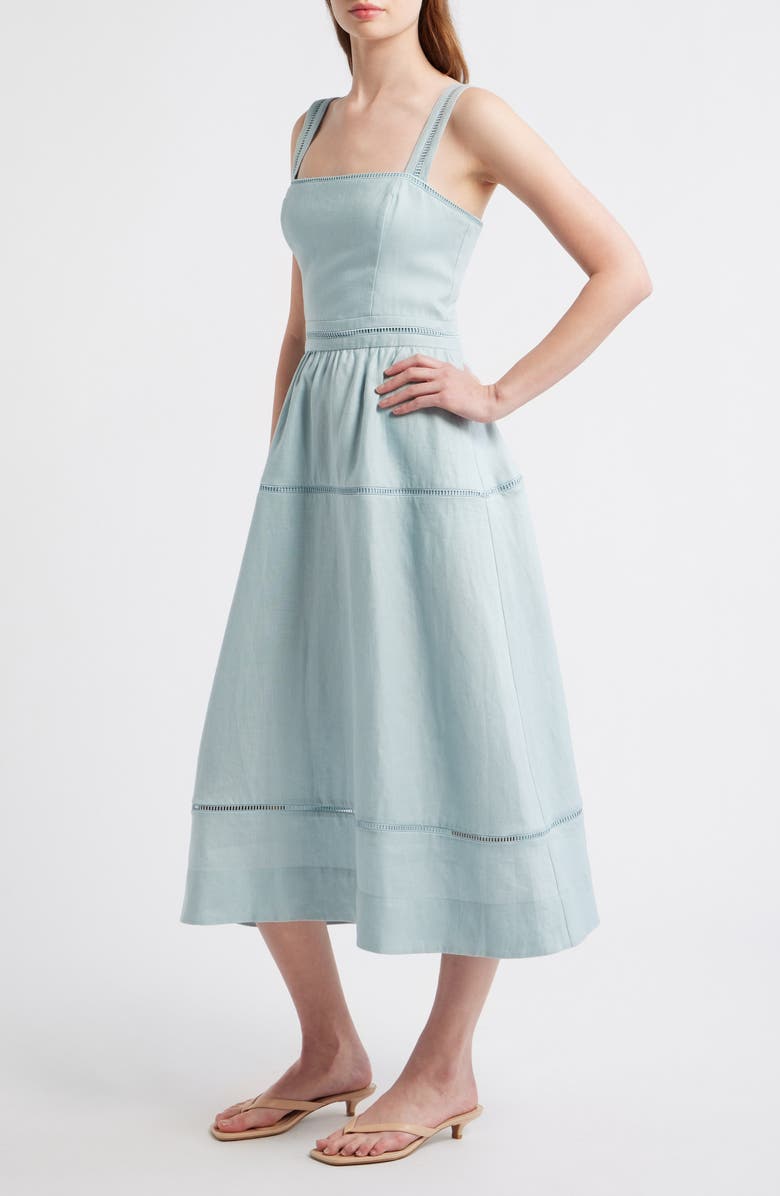 Reformation Everett Embroidered Linen Sundress, Alternate, color, Aquamarine