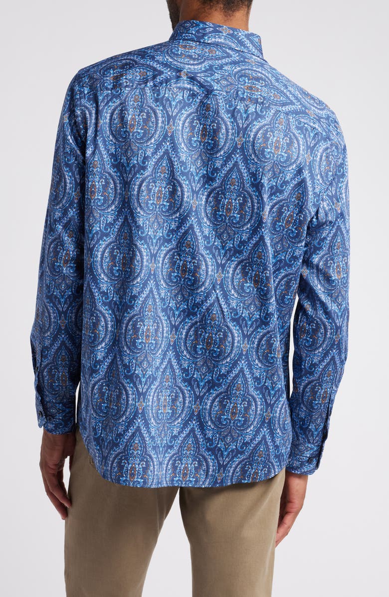 Johnston & Murphy Medallion Print Oversize Button-Up Shirt, Alternate, color, 