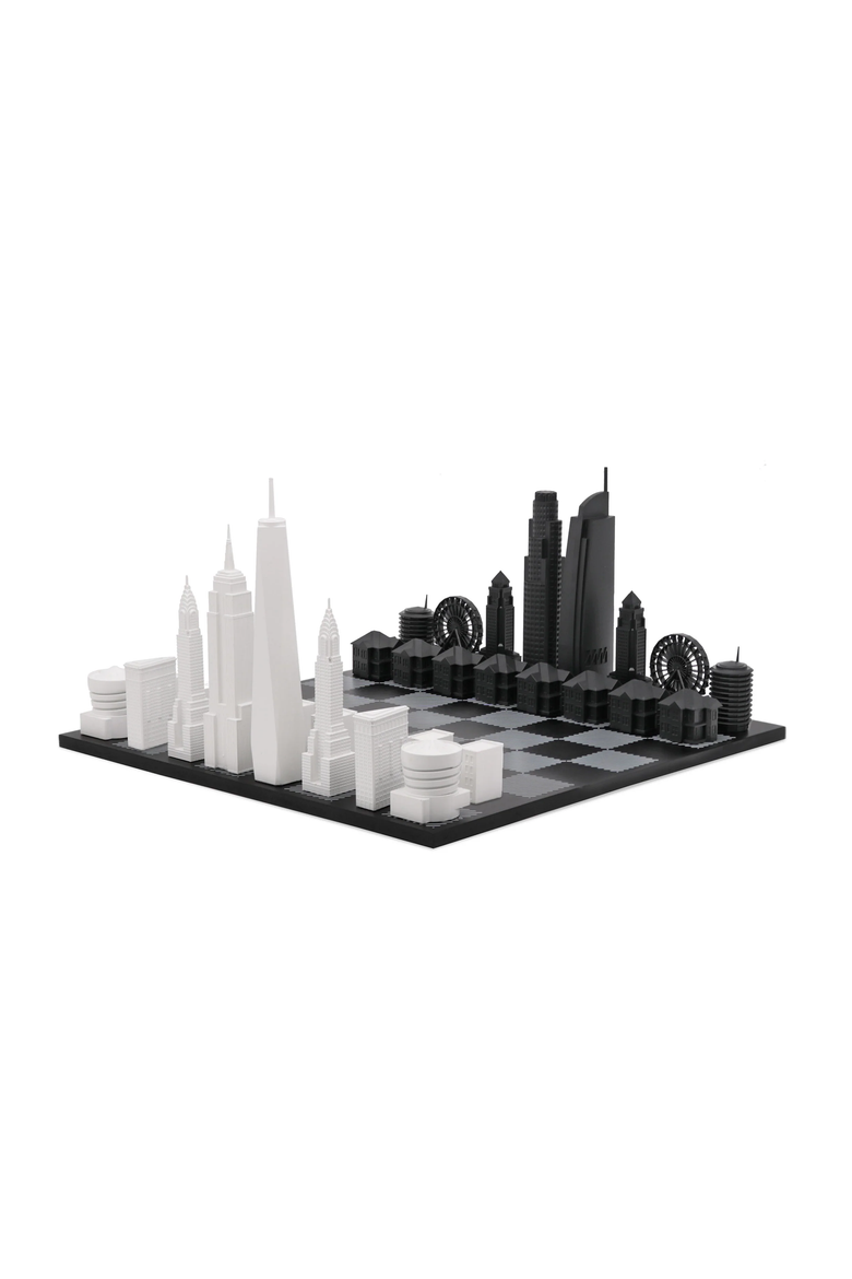 Chess Set Acrylic New York vs Los Angeles  with Wood Hatch Board, Main, color, Black