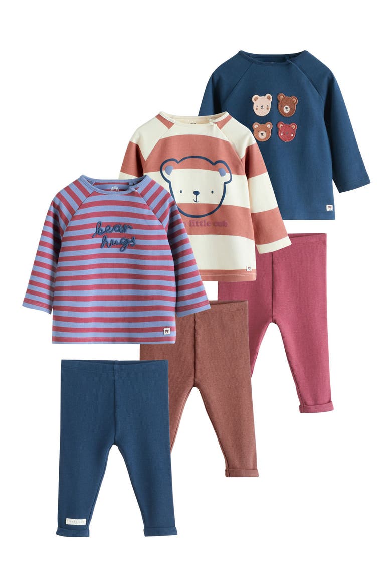 6-Pack Assorted Long Sleeve Cotton T-Shirts & Leggings Set, Main, color, BLUE