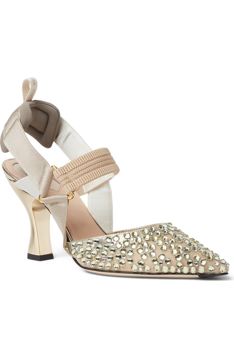 Fendi Colibri Crystal Embellished Slingback Pump, Main, color, Beige