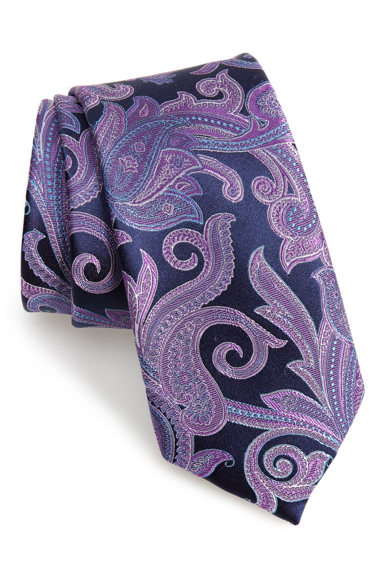 Paisley Silk Tie, Main, color, PURPLE