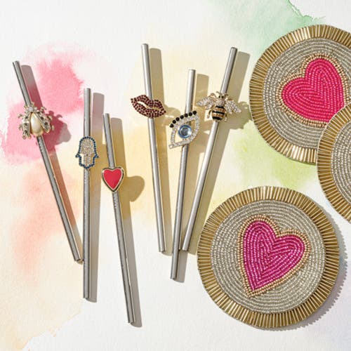 Joanna Buchanan Lucky Charm Metal Cocktail Straws, Set Of 6 In Multi