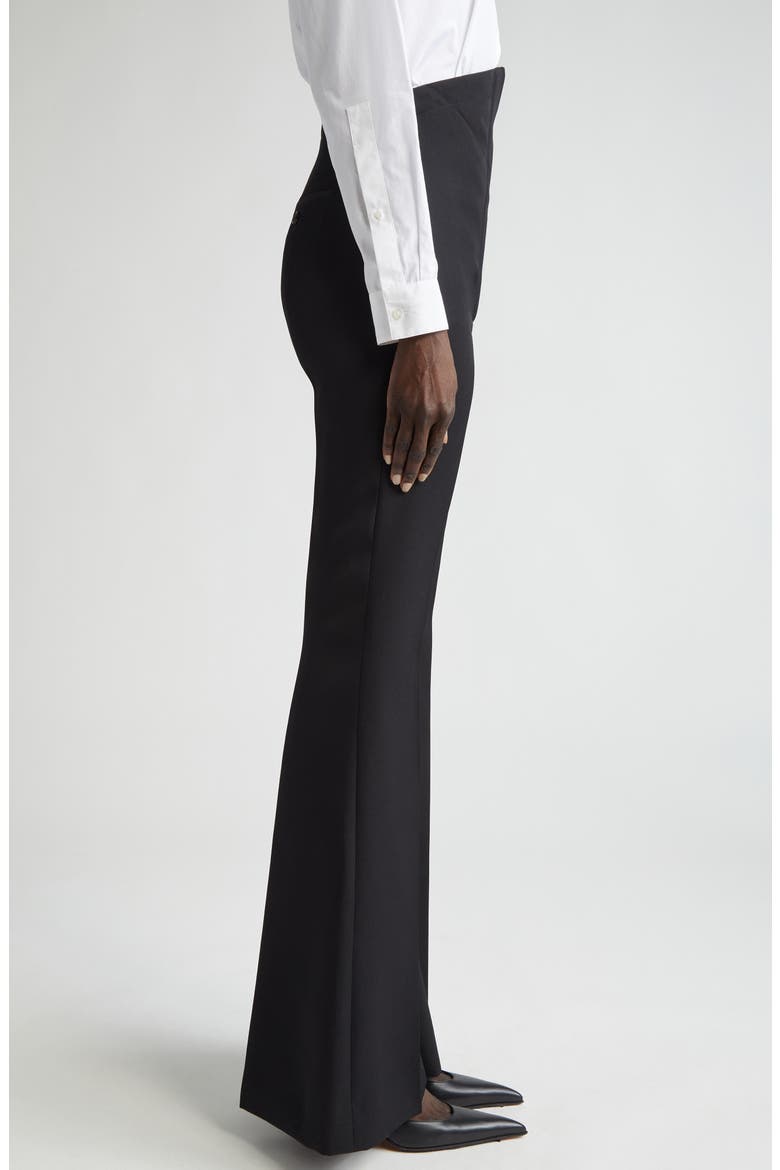 Foldover Waist Wool Flare Leg Trousers, Alternate, color, BLACK