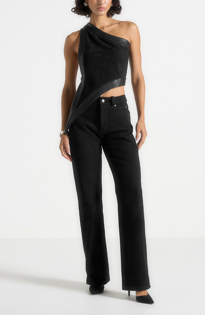 Manière De Voir Kalie Suede Boyfriend Jeans, Alternate, color, Black