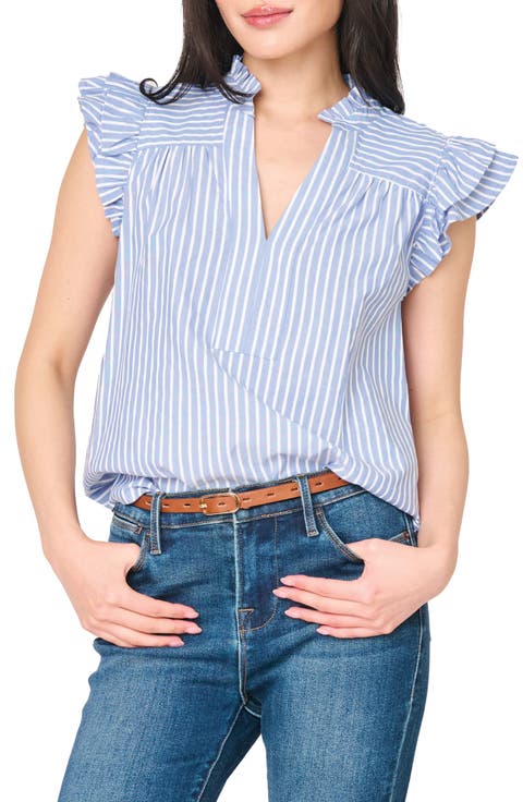 Stripe Flutter Sleeve Poplin Top