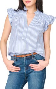 GIBSONLOOK Stripe Flutter Sleeve Poplin Top