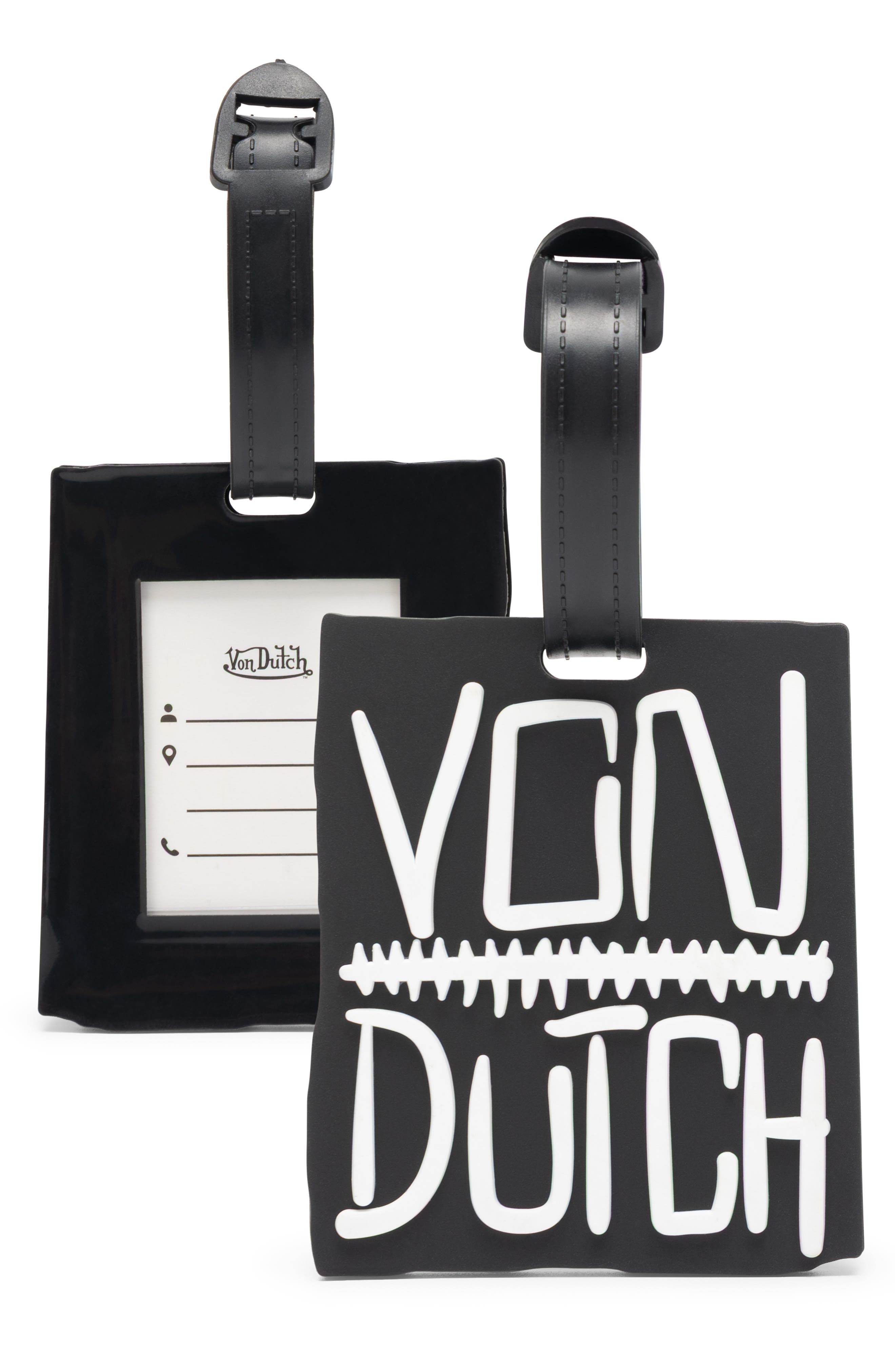 Von Dutch Stitched 2-Piece Suitcase ID Tag Set with Adjustable Straps, Main, color, Stitched
