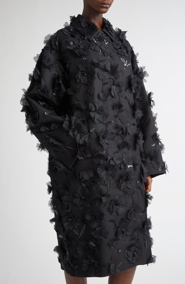 Michael Kors Collection Floral Appliqué Silk & Wool Mikado Balmacaan, Alternate, color, 