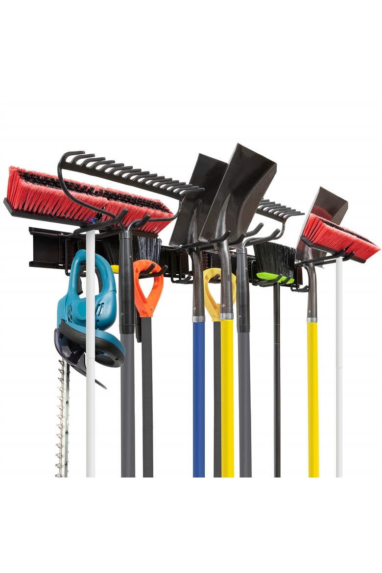 Tool Storage Rack, 8 Piece Wall Mounted Garage Organizer for Broom, Mop, Rake Shovel & Tools, Main, color, Black