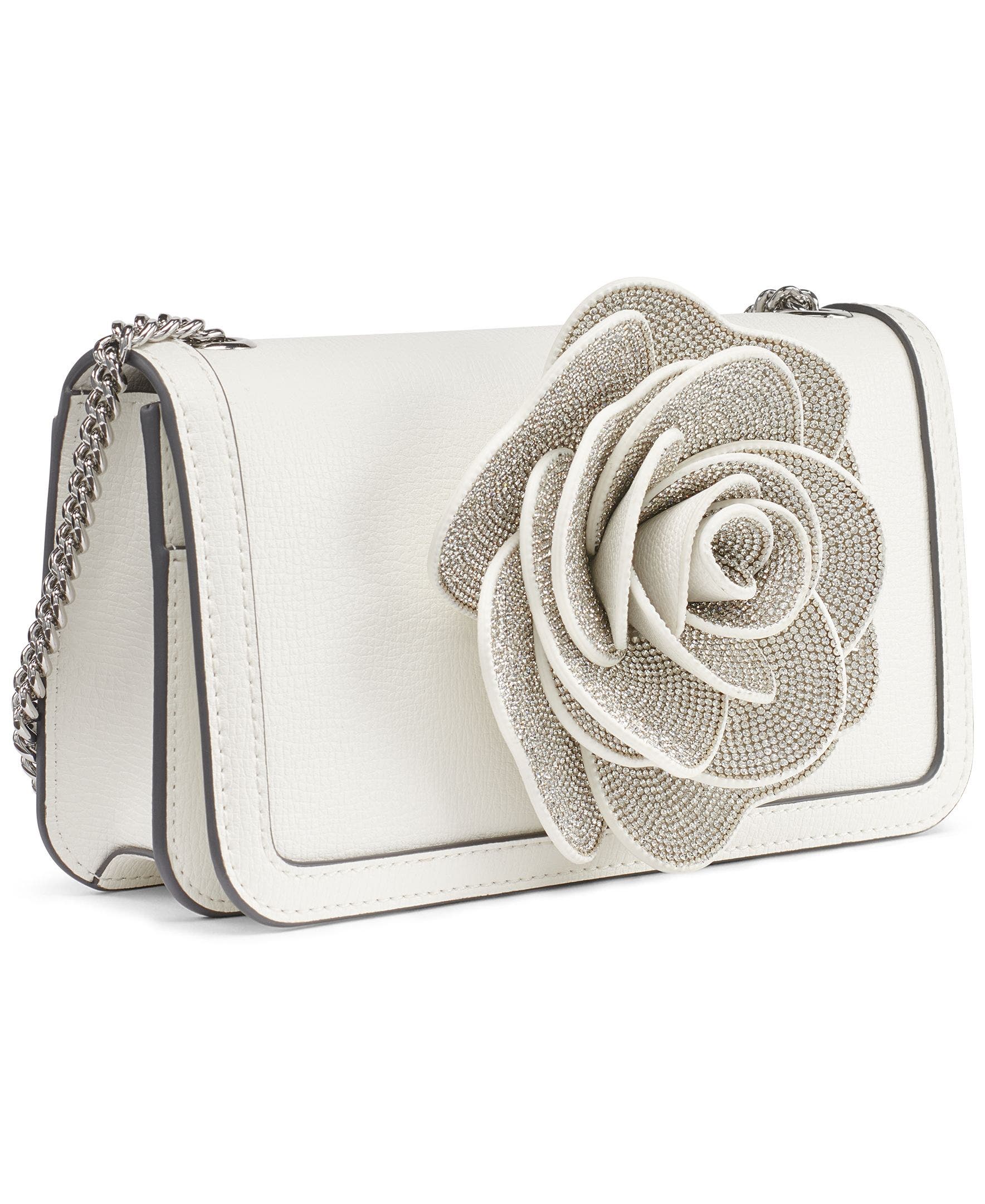 Kosette Flower Applique Crossbody, Alternate, color, Winter White/Silver
