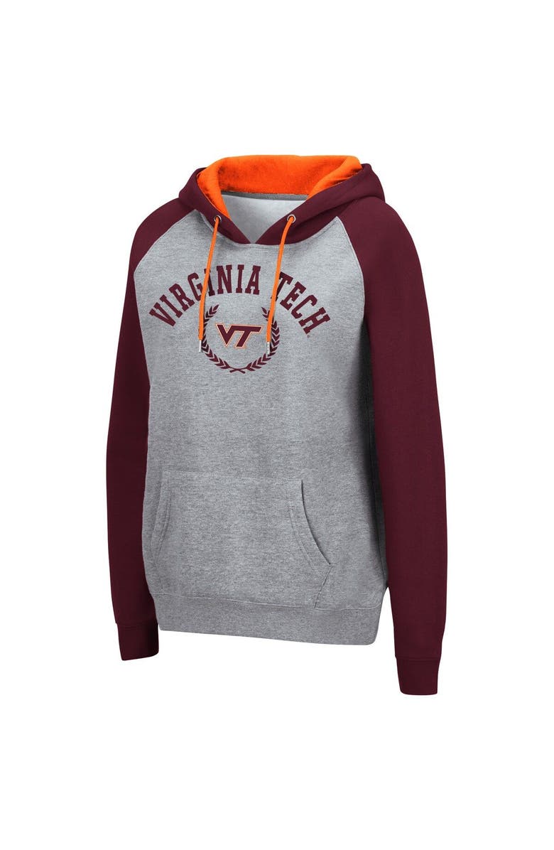 COLOSSEUM Women's Colosseum Heathered Gray Virginia Tech Hokies Contrast Raglan Pullover Hoodie, Alternate, color, 