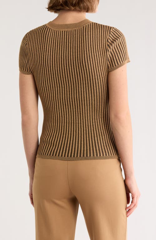 Dkny Short Sleeve Rib Knit Sweater In Brown