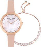 Ted Baker Leather Strap Watch & Crystal Slider Bracelet Set, 37mm