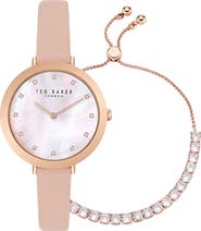 Ted Baker Leather Strap Watch & Crystal Slider Bracelet Set, 37mm