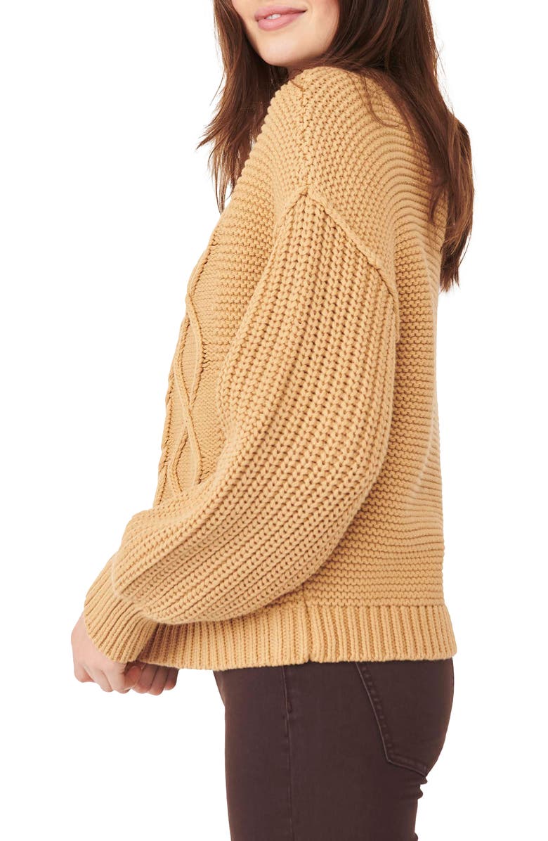 Free People Dream Cable Crewneck Sweater, Alternate, color, Classic Camel