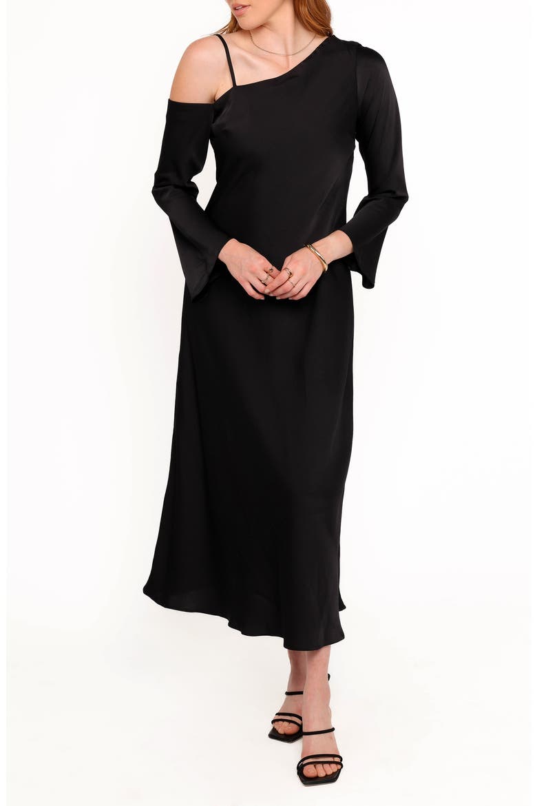 Lindra One-Shoulder Long Sleeve Maxi Dress, Main, color, BLACK