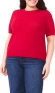 CeCe Short Sleeve Cotton Pointelle Sweater