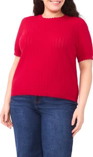 CeCe Short Sleeve Cotton Pointelle Sweater