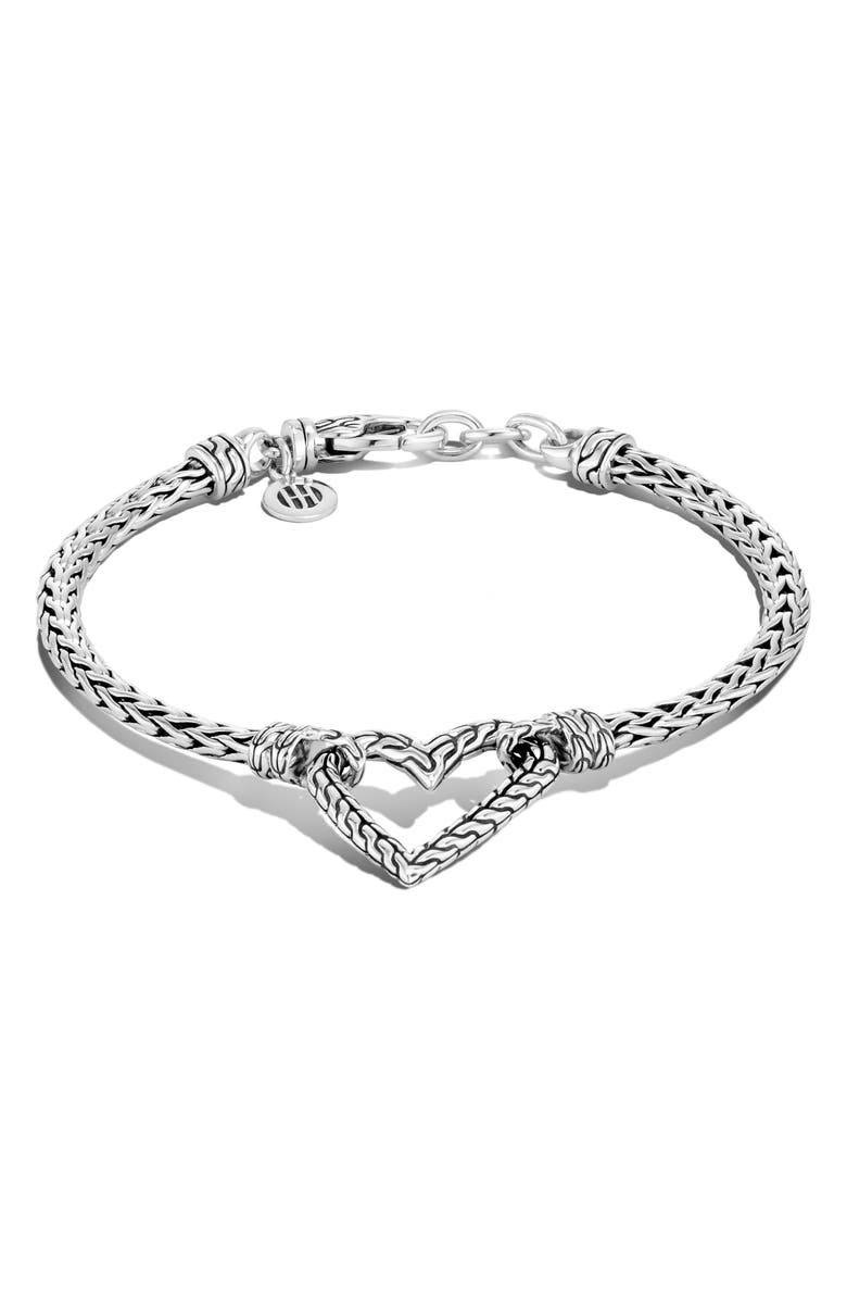 John Hardy Classic Chain Sterling Silver Heart Bracelet, Main, color,