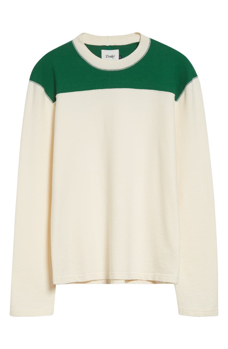 Drake's Colorblock Long Sleeve Football T-Shirt, Alternate, color, Antique White Green