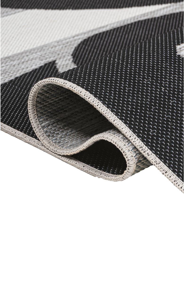 JONATHAN Y Allison Classic Beach Stripe and Monstera Leaf Indoor/Outdoor Area Rug, Alternate, color, Black/Gray