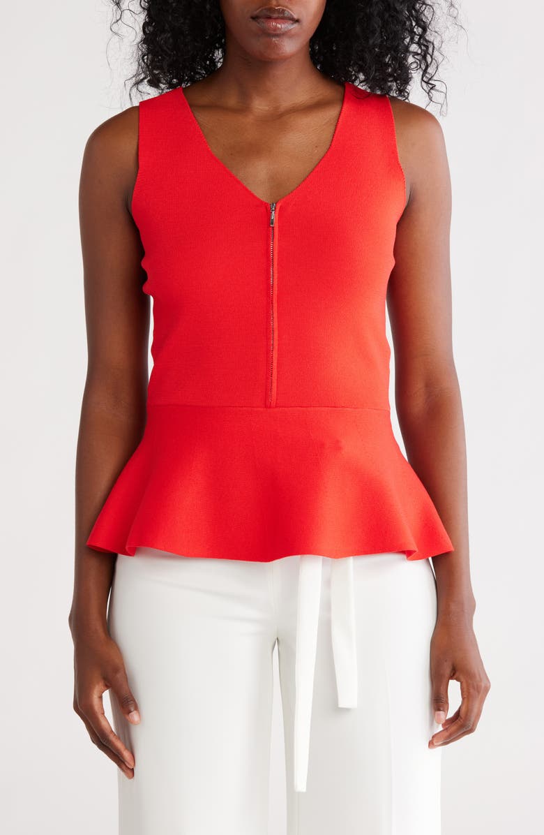 Elie Tahari The Nikki Zip Front Top, Main, color, Cayenne