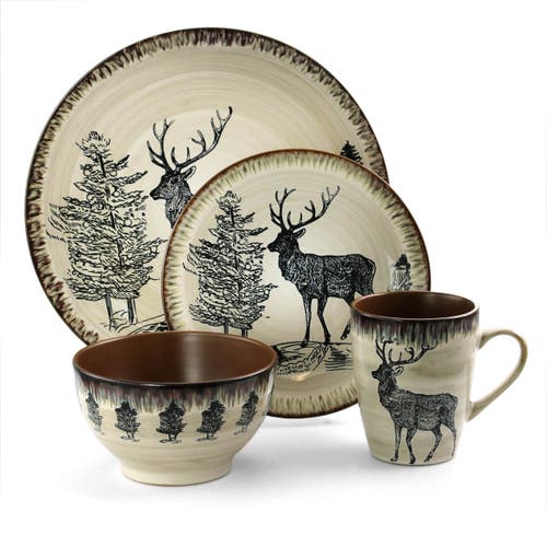 Elama Majestic Elk 16 Piece Luxurious Stoneware Dinnerware With Complete Setting For 4 In Multi