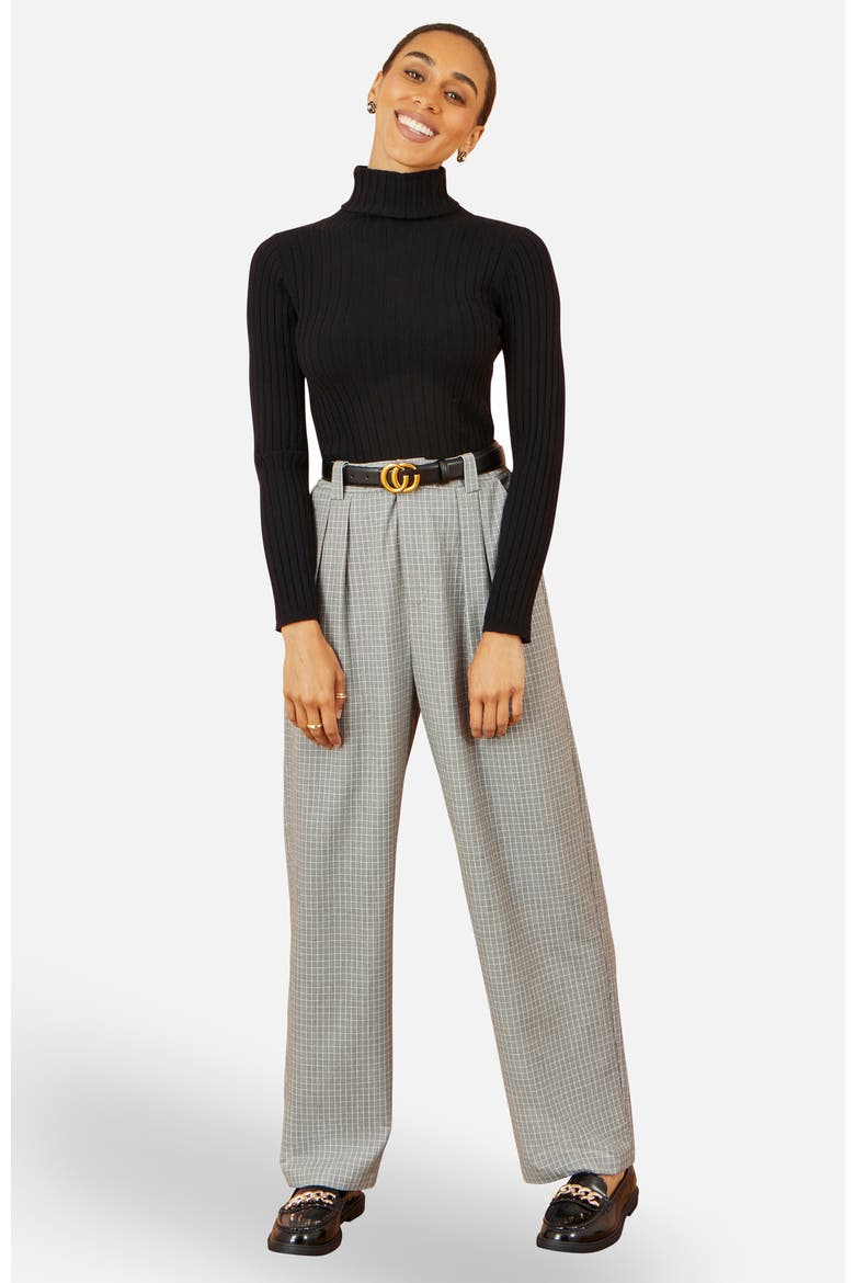 Check Wide Leg Trousers, Alternate, color, Black