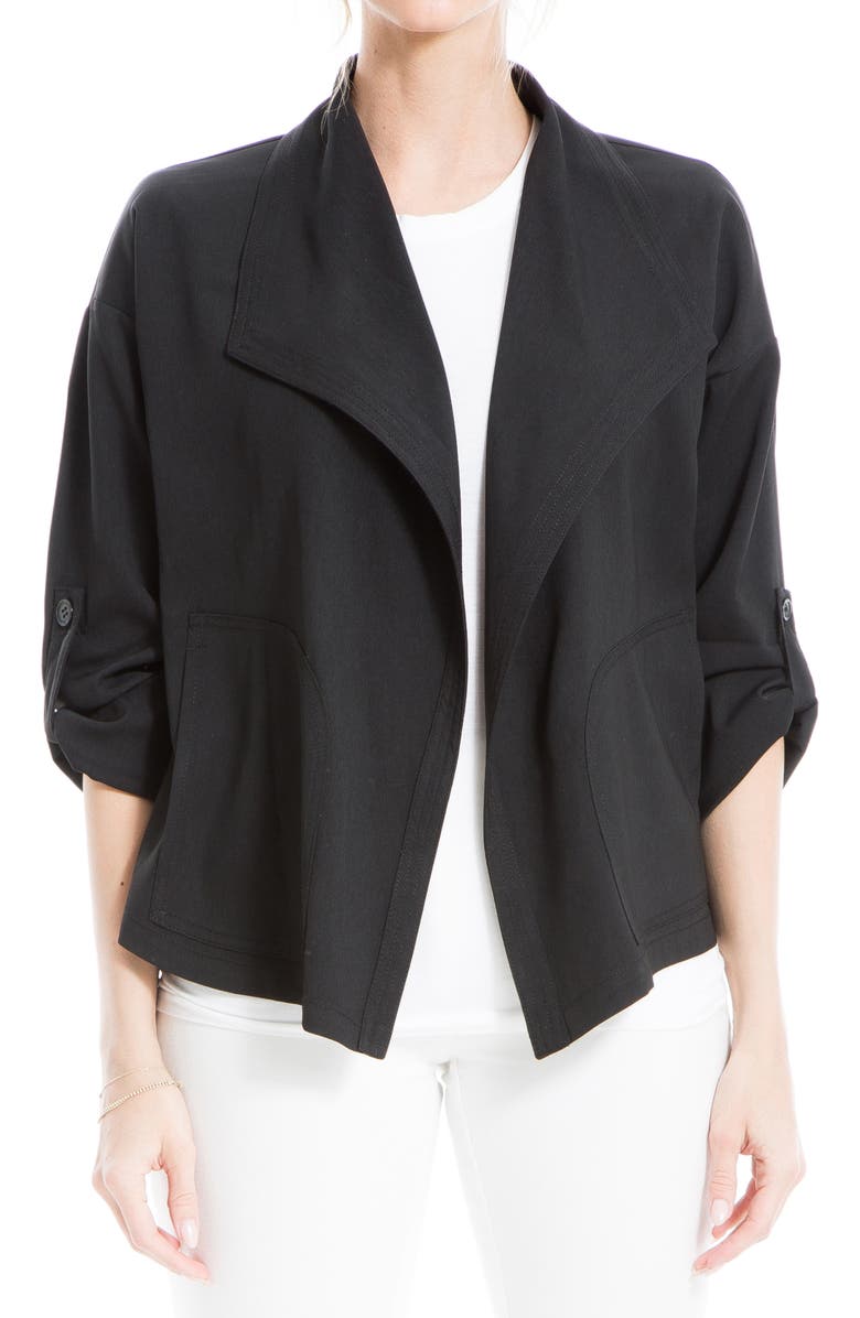 MAX STUDIO Twill Drape Front Short Jacket, Main, color, Black