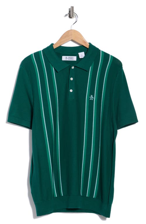 Original Penguin Vertical Stripe Cotton Knit Polo In Green