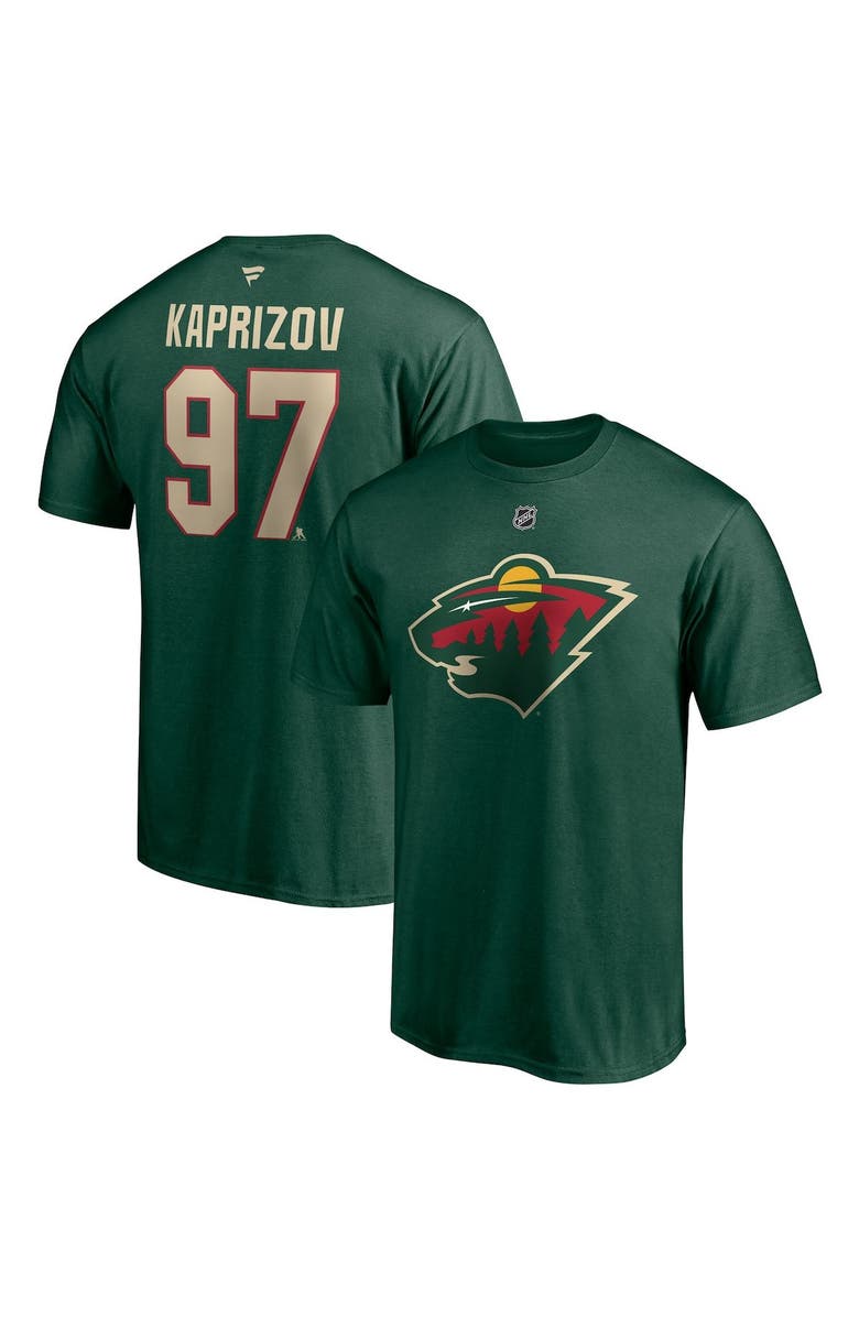 FANATICS Men's Fanatics Branded Kirill Kaprizov Green Minnesota Wild Authentic Stack Name & Number T-Shirt, Main, color, Green