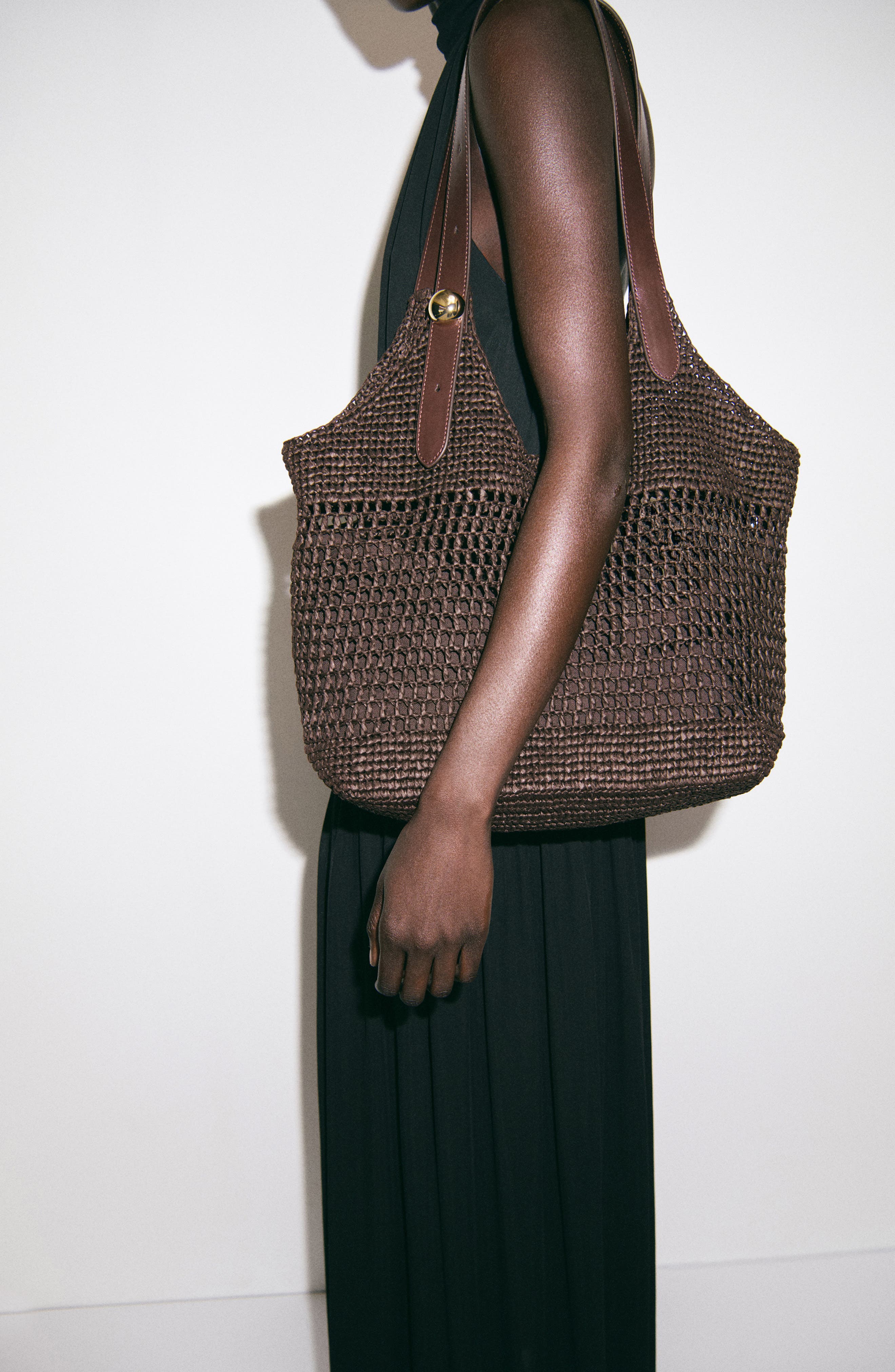 MANGO Natural Fiber Tote, Alternate, color, Chocolate
