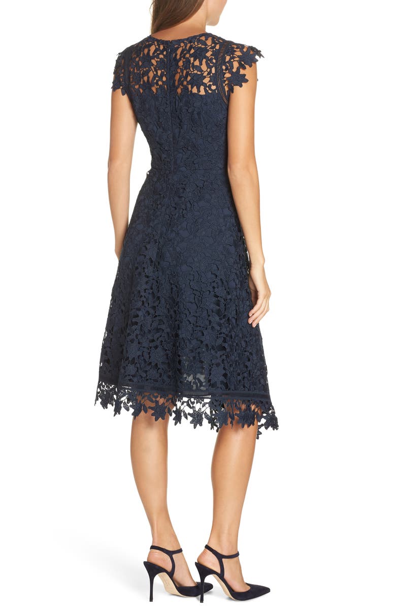 Eliza J Asymmetrical Lace Fit & Flare Dress, Alternate, color, 