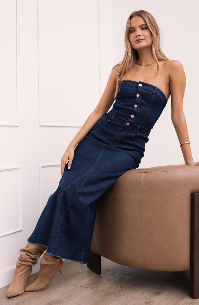 Petal & Pup Melissa Strapless Denim Maxi Dress, Alternate, color,