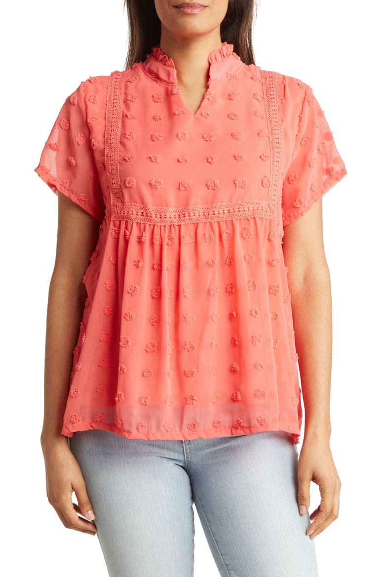 Crochet Clip Dot Blouse, Main, color, CORAL