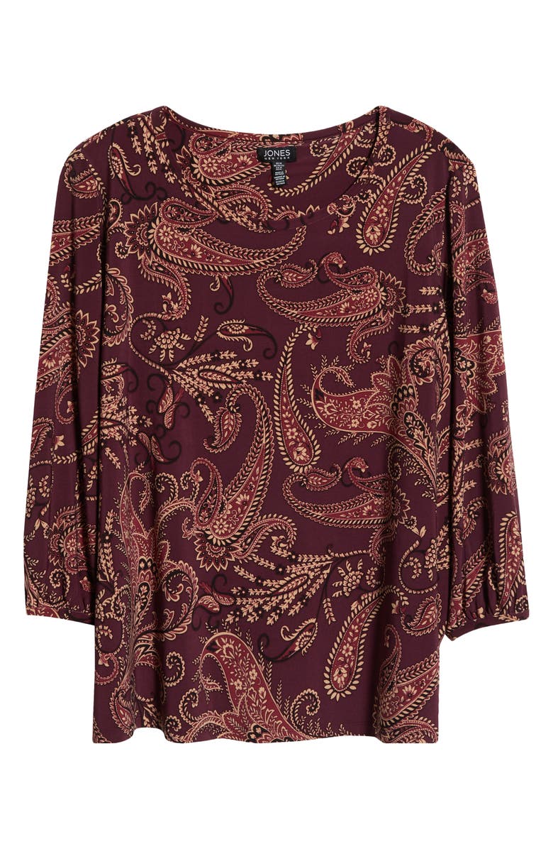 Jones New York Paisley Print Three Quarter Sleeve Top, Alternate, color, Wine Plum Multi